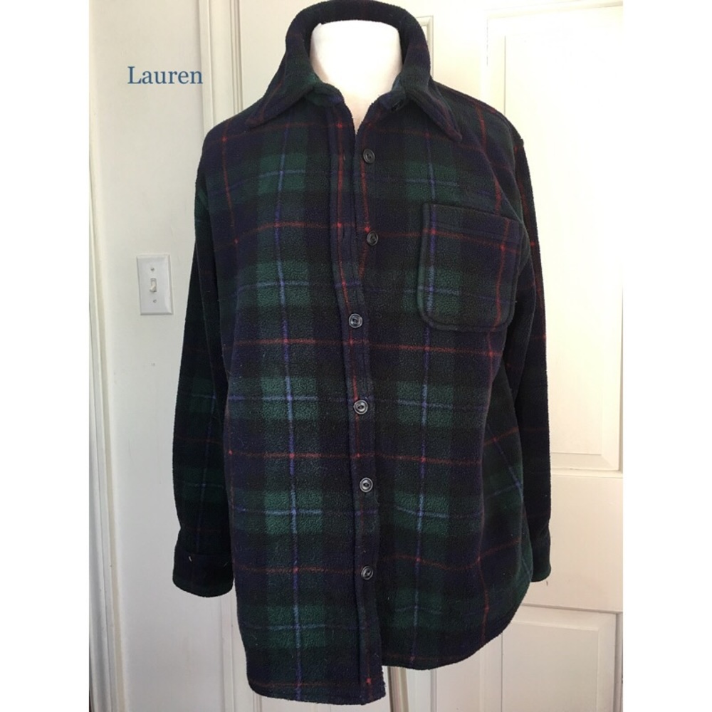Lauren petite fleece plaid L/S Logo shirt buttoned